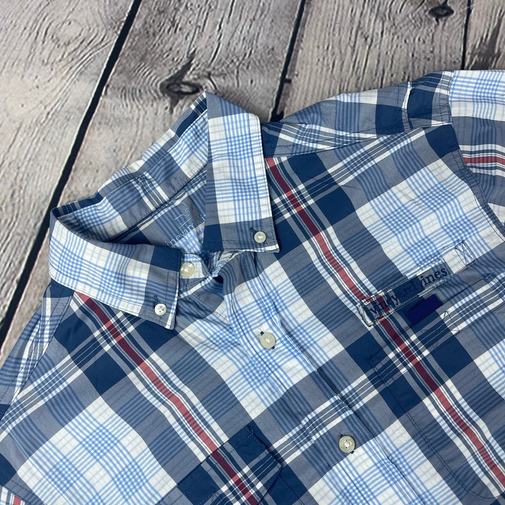 Vineyard Vines Harbor Shirt‎ Mens M Long Sleeve Vented Blue Plaid Performance